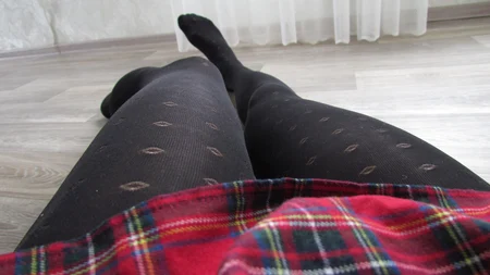 Crossdresser poses in dotted black tights - Image # 4