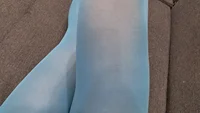 Sissy crossdresser wearing blue opaque tights teasing and cumming on the sofa - Image # 5